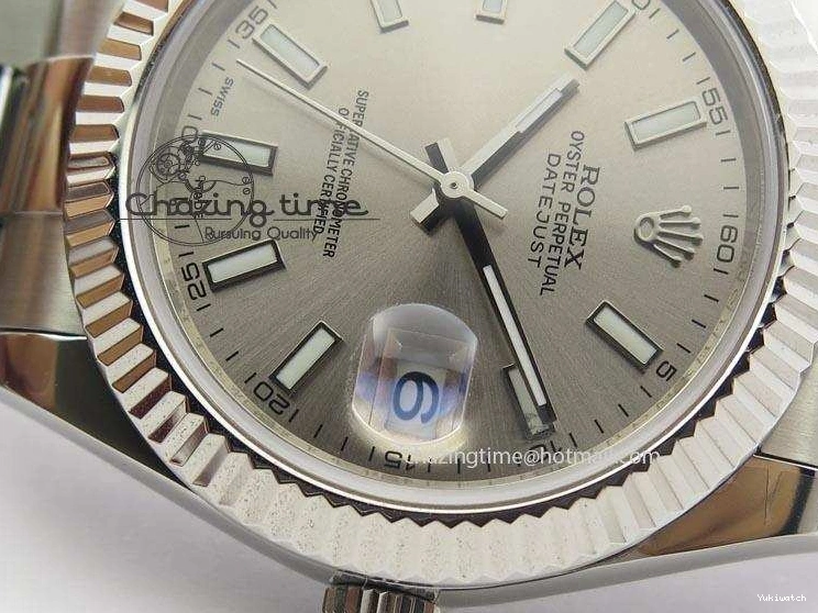 Gray SS Dial A3136 Sliver On Sticks 41mm SS Bracelet Markers Datejust II 116334 1225